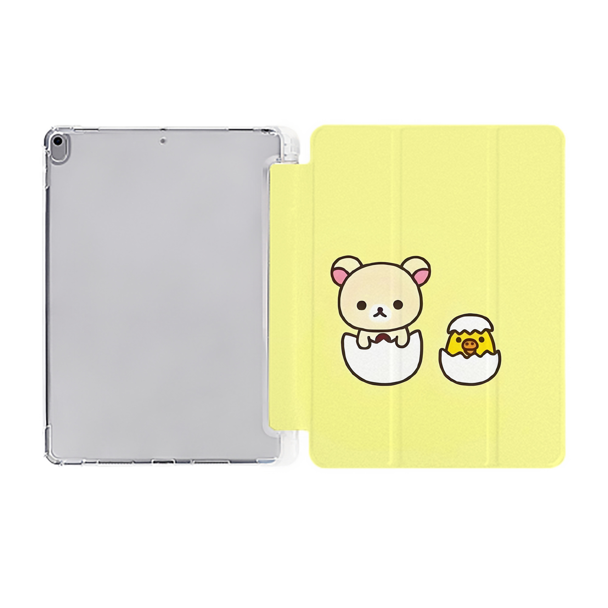 （画像用） リラックマ リラックマ キイロイトリ Rilakkuma Korilakkuma Kiiroitori IPad ケース ペン収納付き 三つ折りスタンド PUレザー×シリコン 対応機種9.5/10.5/10.9インチ